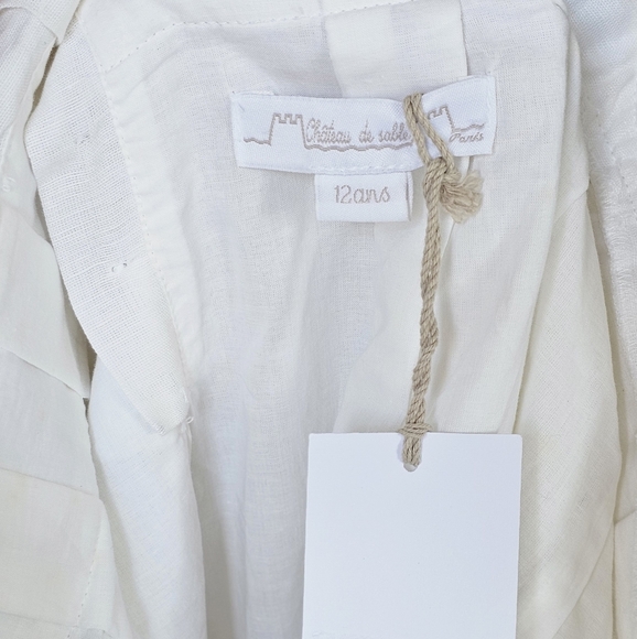 Chateau De Sable Girls White Linen Sleeveless Dress with Bow - Picture 6 of 7